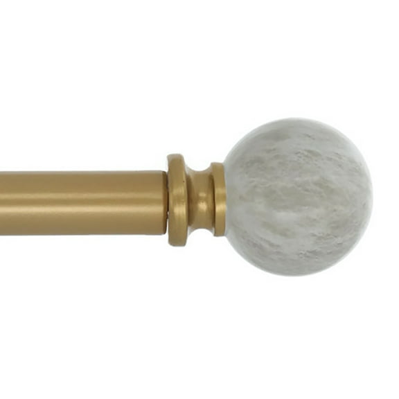 MERIVILLE 1-Inch Diameter Single Window Treatment Curtain Rod, Spanish White Marble Ball Finial, 84-inch to 120-inch Adjustable, Royal Gold