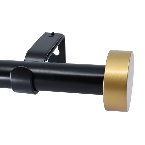 MERIVILLE 1-Inch Diameter Single Window Treatment Curtain Rod, Vico End Cap Finial (48"-84", Black with Gold Finial)