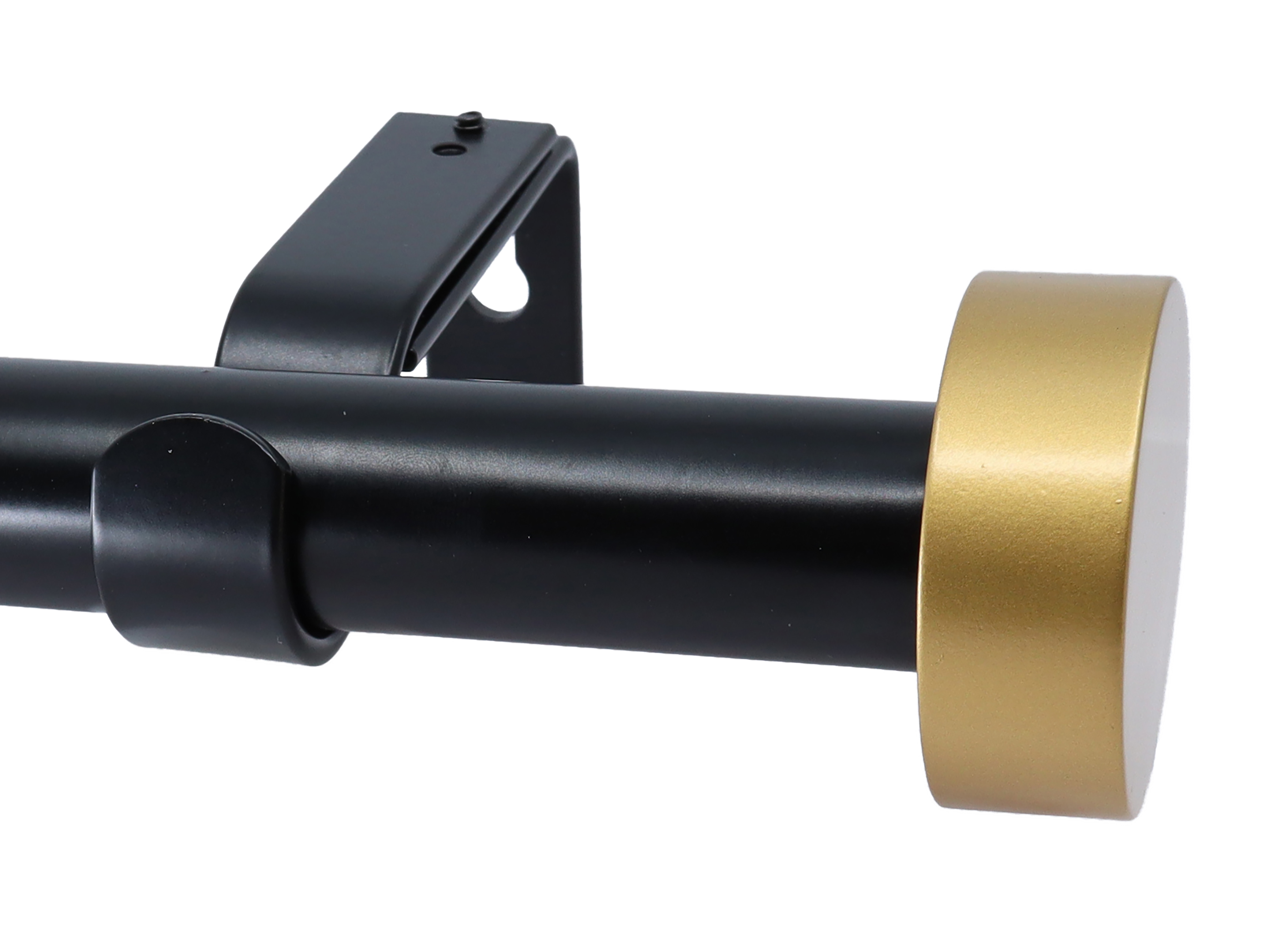 MERIVILLE 1-Inch Diameter Single Window Treatment Curtain Rod, Vico End Cap Finial (84"-120", Black with Gold Finial)