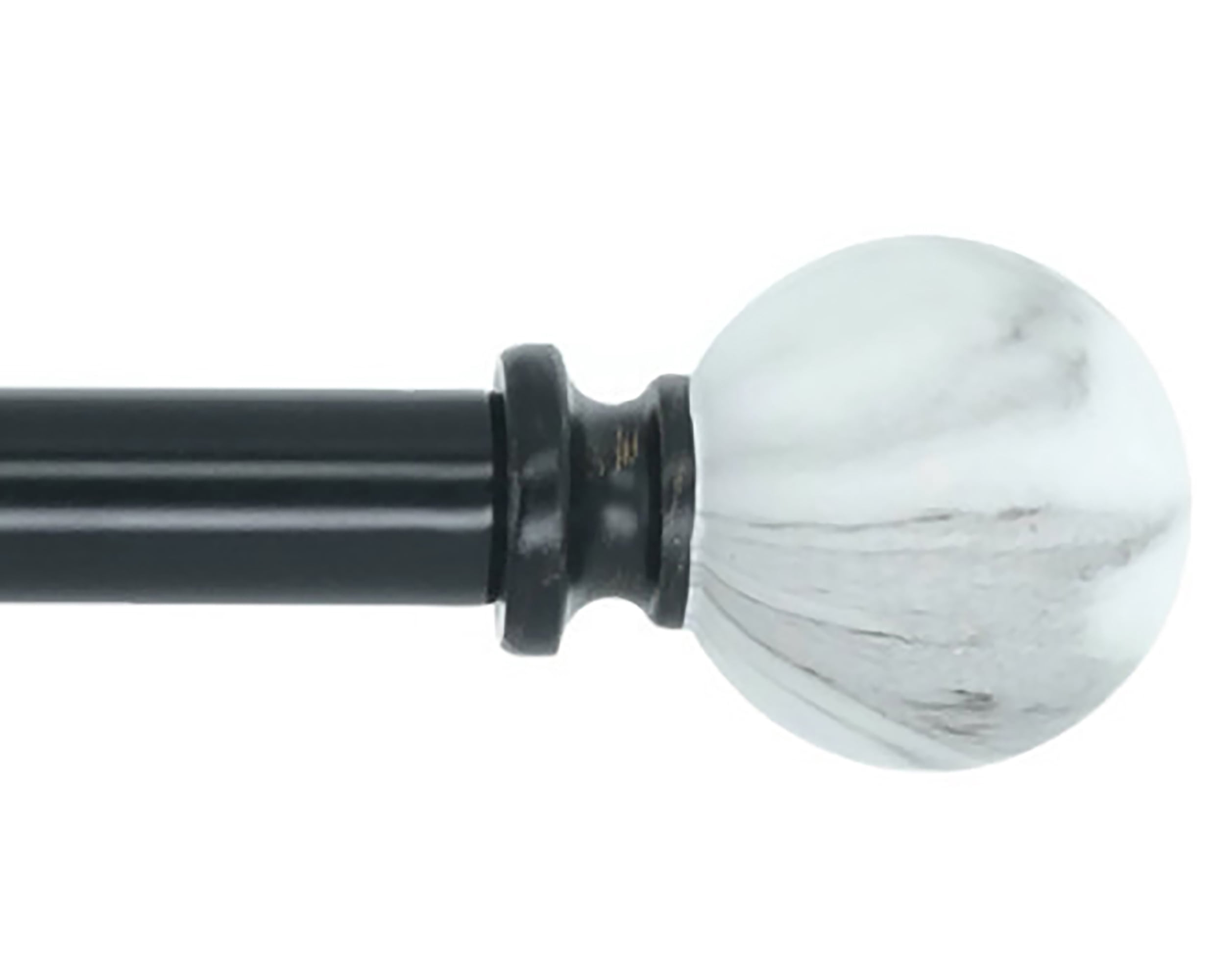 MERIVILLE 1-Inch Diameter Single Curtain Rod Set, White Marble Ball Finials, 48"-84" Adjustable, Black
