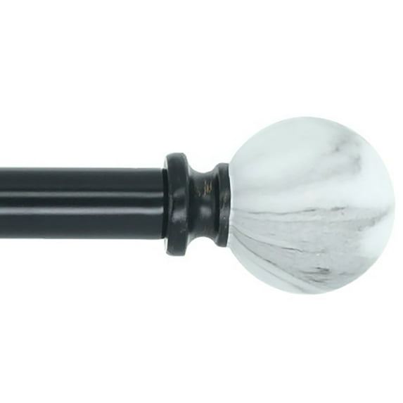 MERIVILLE 1-Inch Diameter Single Window Treatment Curtain Rod, White Marble Ball Finial, 84-inch to 120-inch Adjustable, Black