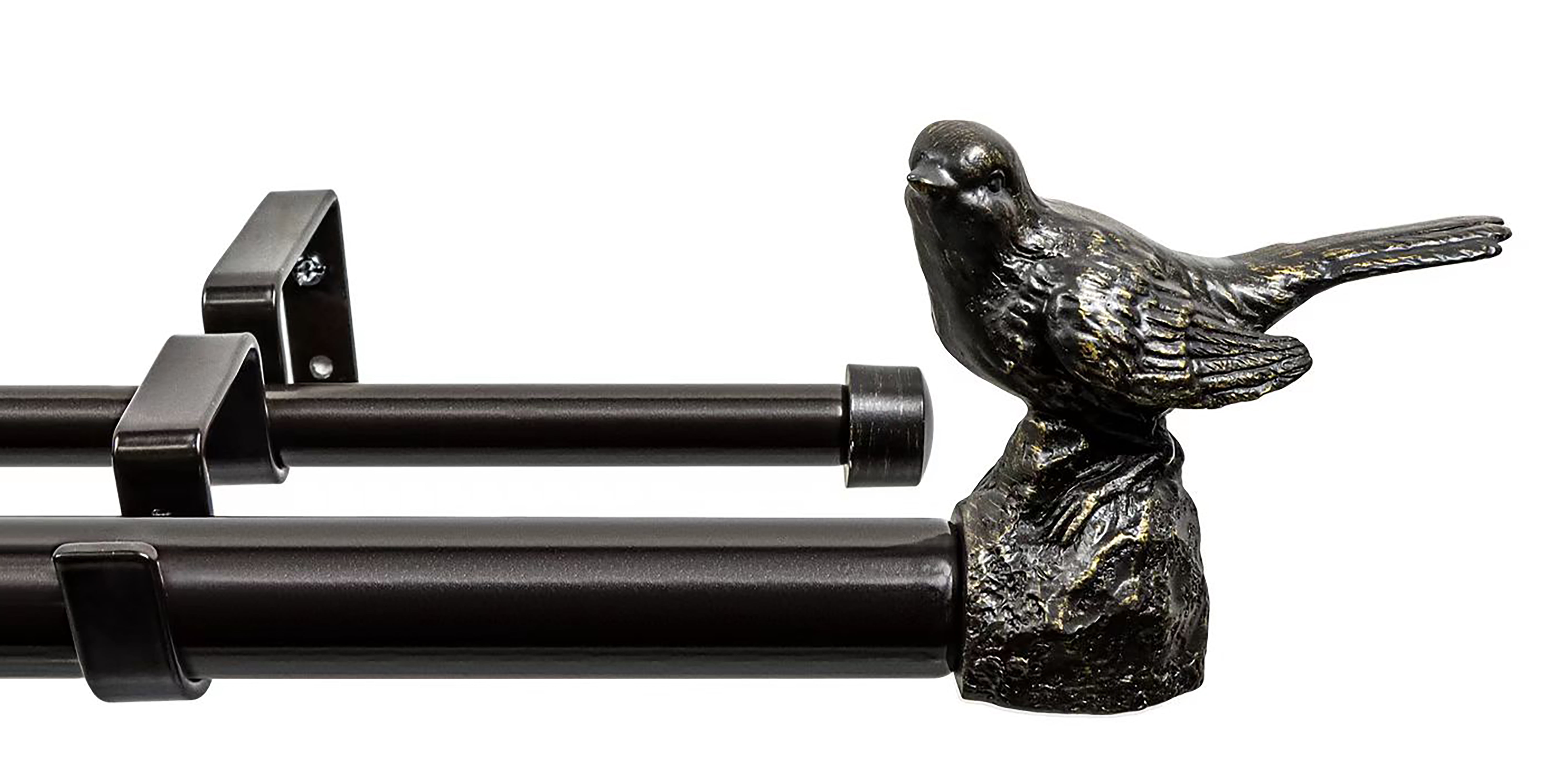 MERIVILLE 1-Inch Diameter Telescoping Double Window Curtain Rod, Oil-Rubbed Bronze Bird Finials, 28"-48", Oil-Rubbed Bronze Rod