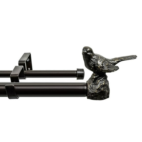 MERIVILLE 1-Inch Diameter Telescoping Double Window Curtain Rod, Oil-Rubbed Bronze Bird Finials, 48"-84", Oil-Rubbed Bronze Rod