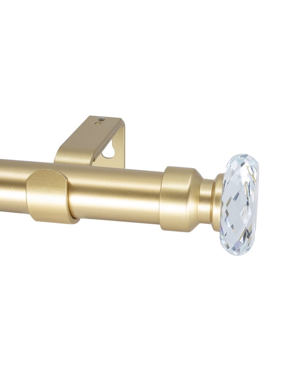 1-Inch Diameter Single Curtain Rod, Cut Crystal Ball Finial, Adjustable 48-84 Inch, Gold