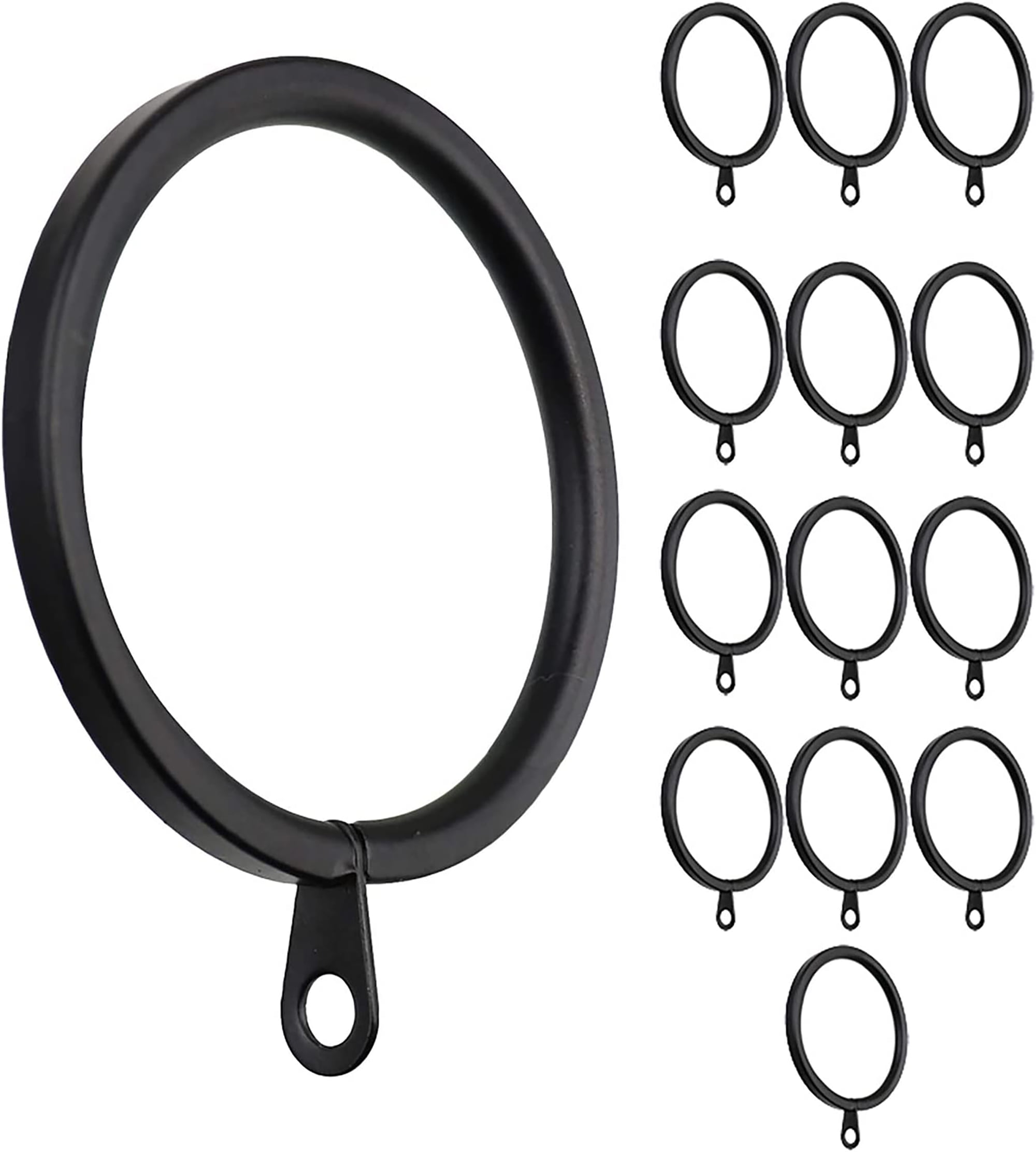 Black Metal Flat Curtain Rings Set of 14 with Eyelets