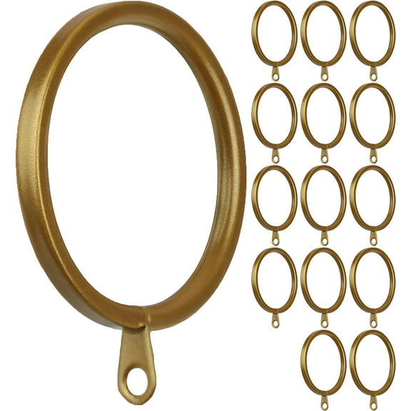 MERIVILLE 14 pcs Gold 1.5-Inch Inner Diameter Metal Flat Curtain Rings with Eyelets, Fits Up to 1 1/4-Inch Rod