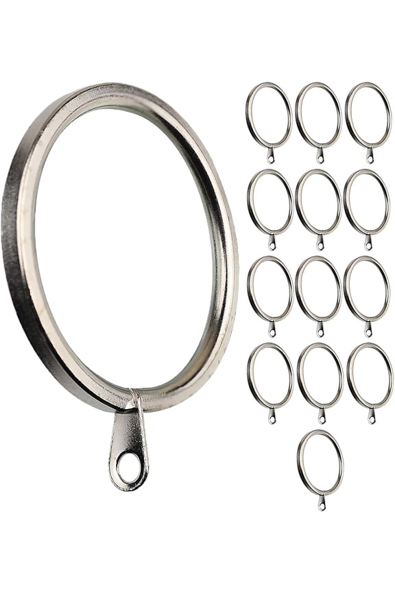 14 pcs Satin Nickel 1.5-Inch Inner Diameter Metal Flat Curtain Rings with Eyelets, Fits Up to 1 1/4-Inch Rod