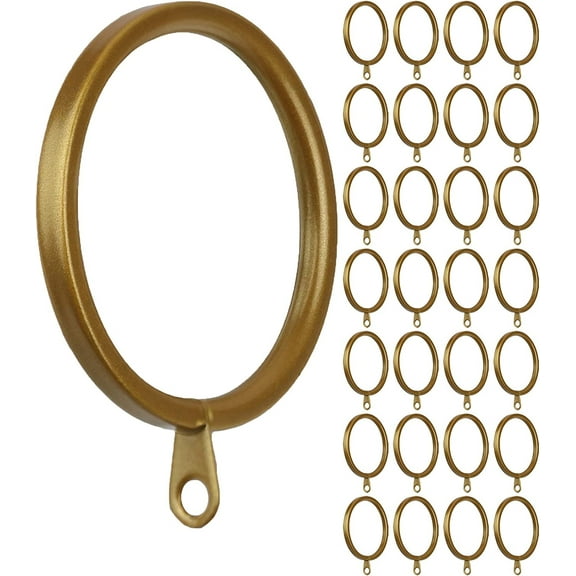 MERIVILLE 28 pcs Gold 1.5-Inch Inner Diameter Metal Flat Curtain Rings with Eyelets, Fits Up to 1 1/4-Inch Rod