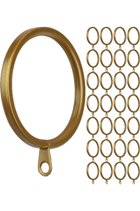 28-Pack Metal Flat Curtain Rings with Eyelets, 2-Inch Inner Diameter, Fits Up to 1.5-Inch Curtain Rods, Gold