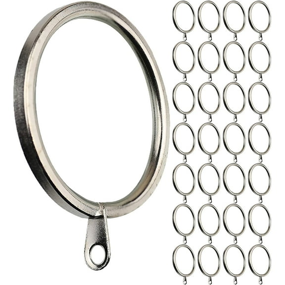 MERIVILLE 28 pcs Satin Nickel 2-Inch Inner Diameter Metal Flat Curtain Rings with Eyelets