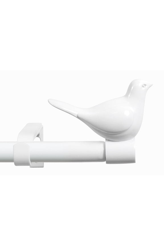 3/4" Diameter Farmhouse Single Window Treatment Curtain Rod, Bird Finials 28"-48", Glossy White