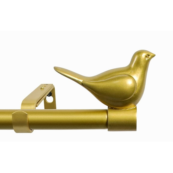 MERIVILLE 3/4" Diameter Farmhouse Single Window Treatment Curtain Rod, Bird Finials 28"-48", Gold
