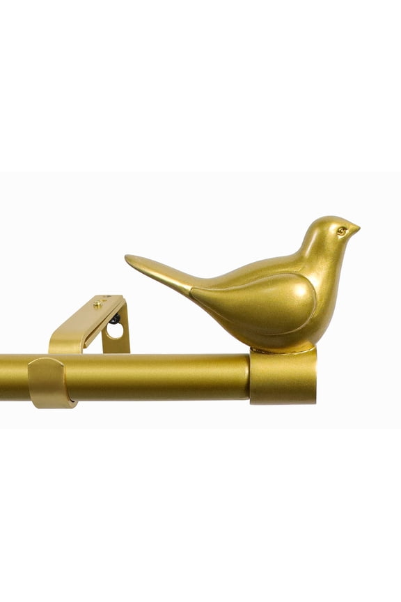 3/4" Diameter Farmhouse Single Window Treatment Curtain Rod, Bird Finials 28"-48", Gold