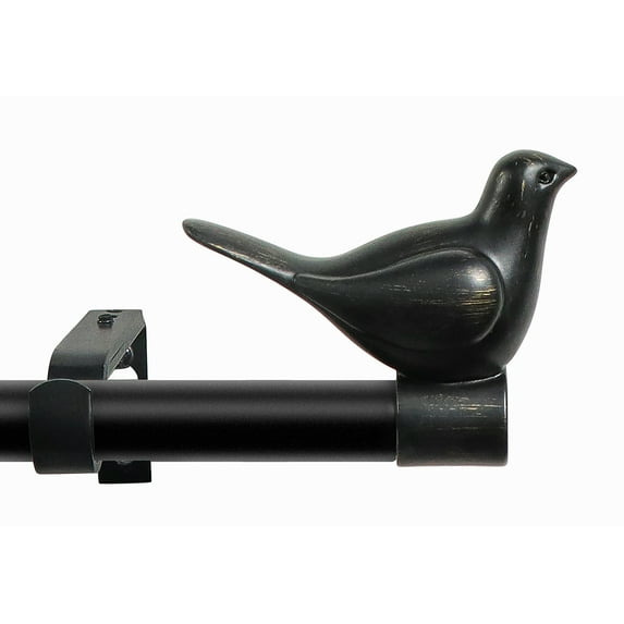 MERIVILLE 3/4" Diameter Farmhouse Single Window Treatment Curtain Rod, Bird Finials , 48"-84", Burnt Gold