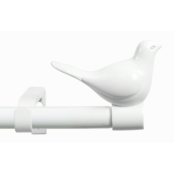 MERIVILLE 3/4" Diameter Farmhouse Single Window Treatment Curtain Rod, Bird Finials 48"-84", Glossy White