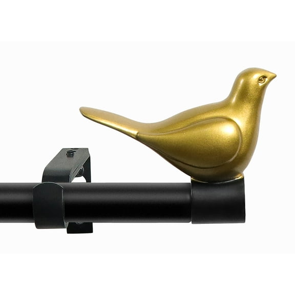 MERIVILLE 3/4" Diameter Farmhouse Single Window Treatment Curtain Rod, Gold Bird Finials, 84"-120", Black Rod