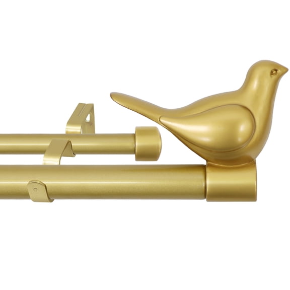 MERIVILLE 3/4-Inch Front & 5/8-Inch Back Double Curtain Rod Set, Farmhouse Bird Finials, 48"-84", Gold