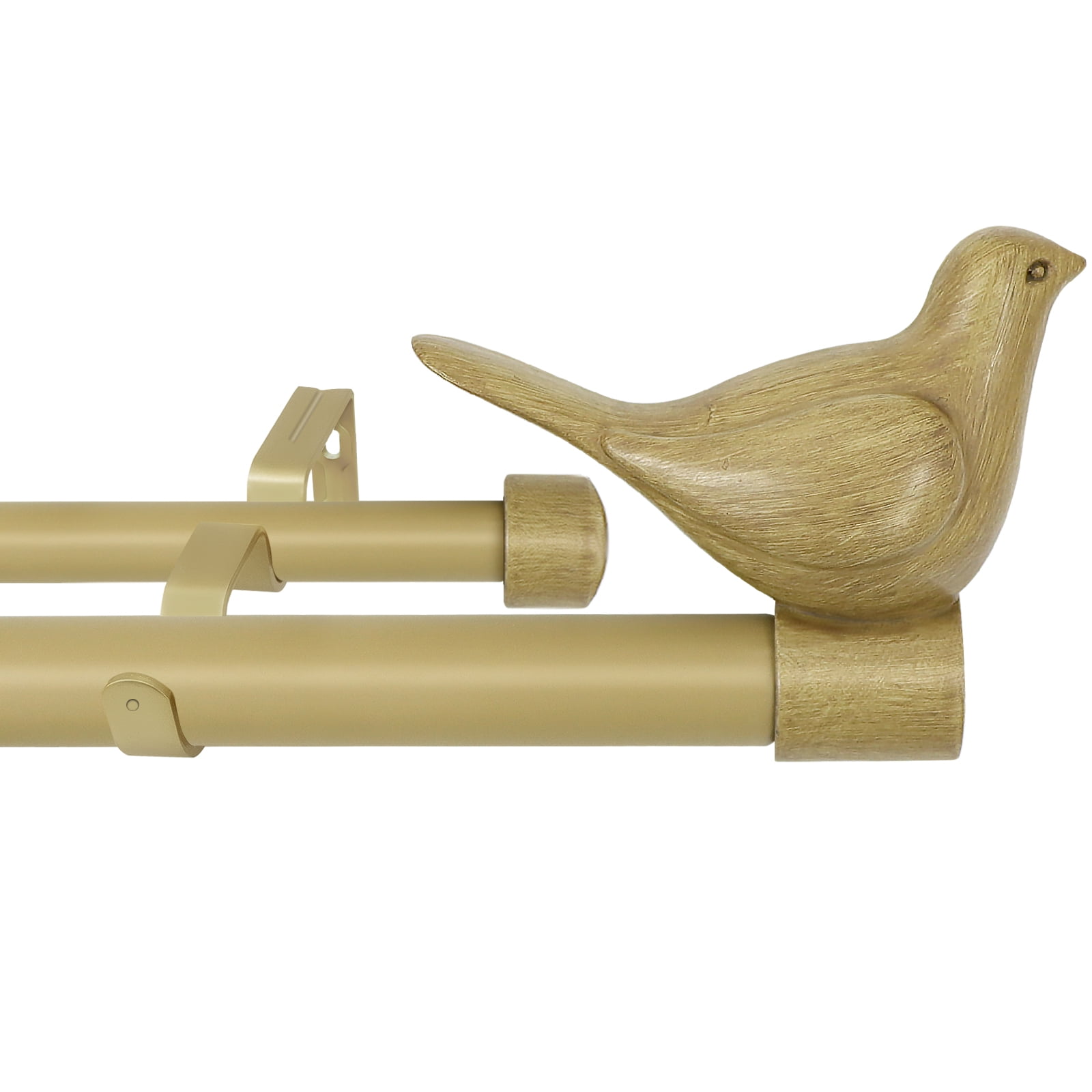 MERIVILLE 3/4-Inch Front & 5/8-Inch Back Double Curtain Rod Set, Farmhouse Bird Finials, 84"-120", Cottage Finish