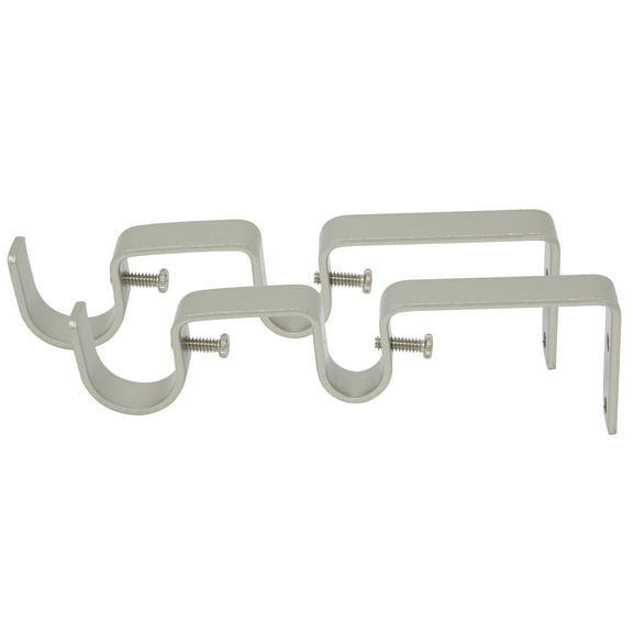 MERIVILLE Double Curtain Rod Bracket - Designed for 1" Frond Rod and 5/8" Back Rod Double Drapery Rod, Pewter, Set of 2