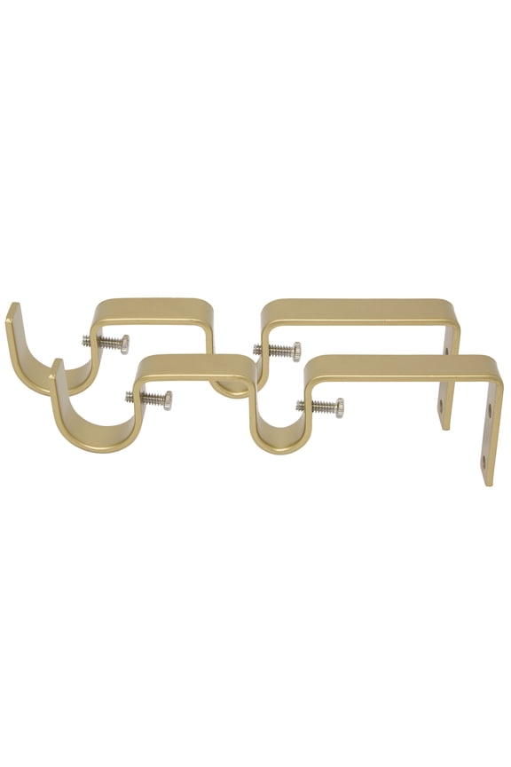 Double Curtain Rod Brackets, Set of 2, Fits 1-Inch Front Rod and 5/8-Inch Back Rod, Royal Gold Finish
