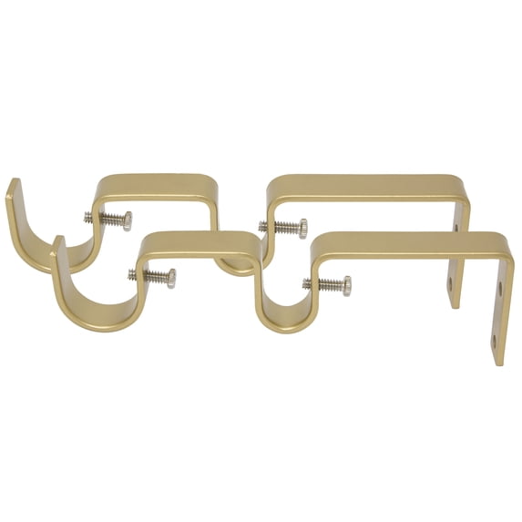 MERIVILLE Double Curtain Rod Brackets, Set of 2, Fits 1-Inch Front Rod and 5/8-Inch Back Rod, Royal Gold Finish