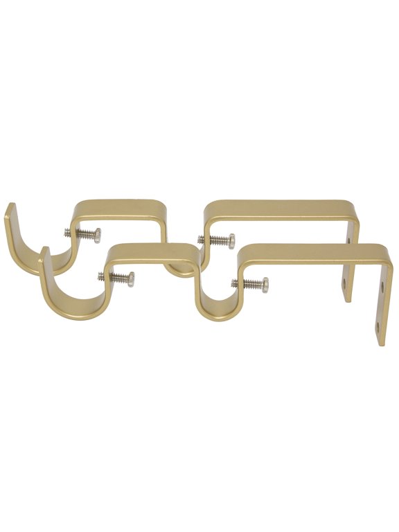 Double Curtain Rod Brackets, Set of 2, Fits 1-Inch Front Rod and 5/8-Inch Back Rod, Royal Gold Finish