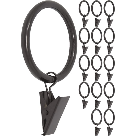 Meriville Curtain Rings with Clips, 1.5-Inch Diameter, Fits 1.25-Inch Rod, Set of 14, Oil-Rubbed Bronze