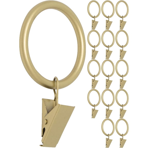 MERIVILLE Curtain Rings with Clips, Set of 14, 1.5" Inner Diameter, Fits Up to 1 1/4" Rod, Royal Gold