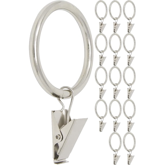 MERIVILLE Curtain Rings with Clips, Set of 14, 1.5" Inner Diameter, Fits Up to 1 1/4" Rod, Satin Nickel