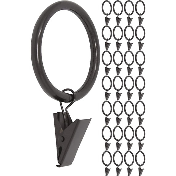 MERIVILLE Curtain Rings with Clips, Set of 28, 1.5" Inner Diameter, Fits Up to 1 1/4" Rod, Oil-Rubbed Bronze