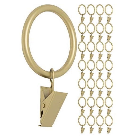 MERIVILLE Drapery Curtain Rings with Clip - 1.5-Inch Inner Diameter, Fits Up to 1 1/4-Inch Rod, Set of 28, Royal Gold Finish