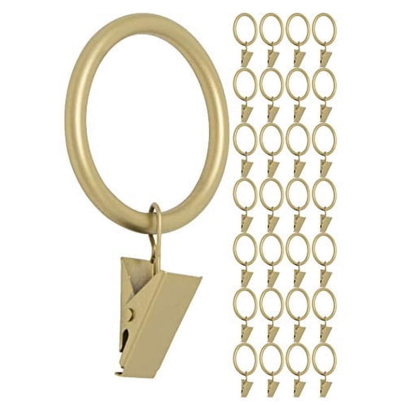 MERIVILLE Curtain Rings with Clips, Set of 28, 1.5" Inner Diameter, Fits Up to 1 1/4" Rod, Royal Gold