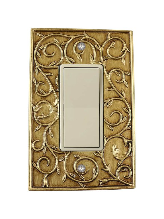 French Scroll Single Rocker Wall Plate, Decorative Light Switch Cover, Antique Gold