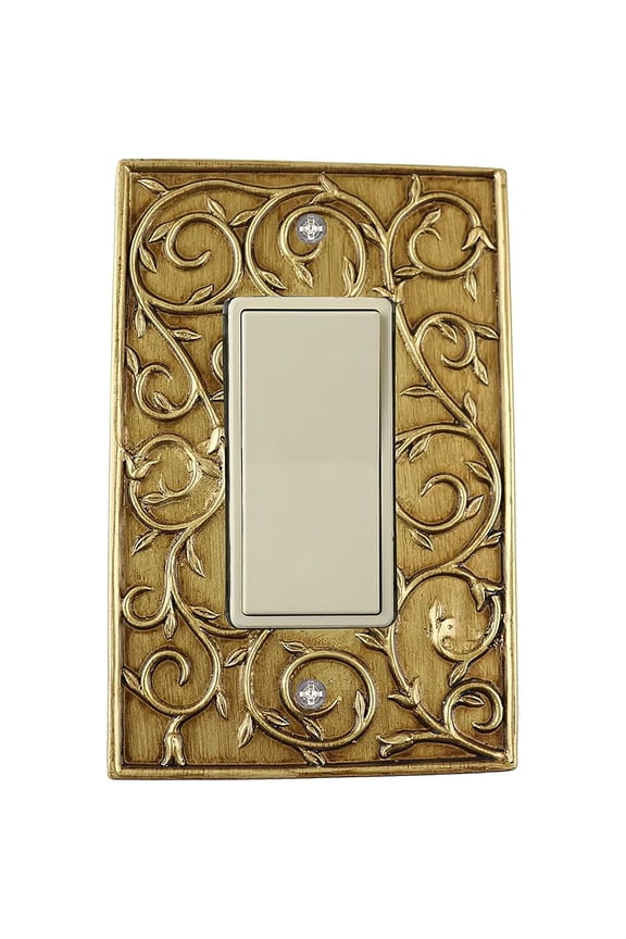 French Scroll 1 Rocker Wallplate, Single Switch Electrical Cover Plate, Antique Gold