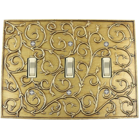 MERIVILLE French Scroll 3 Toggle Wallplate, Triple Switch Electrical Cover Plate, Antique Gold