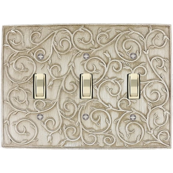 MERIVILLE French Scroll Triple Toggle Wall Plate, Light Switch Cover, Weathered White