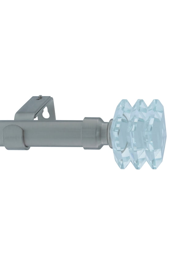 Lione 1-Inch Diameter Single Window Treatment Curtain Rod, Crystal Finial, 28-inch to 48-inch Adjustable, Satin Nickel