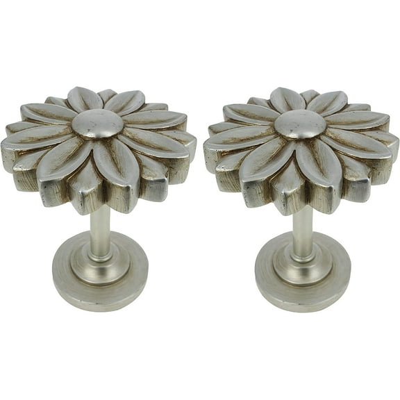 MERIVILLE Set of 2 Blossom Window Drapery Medallion Holdbacks, Curtain Tiebacks, Wall Hook, Tassel Holder, Pewter
