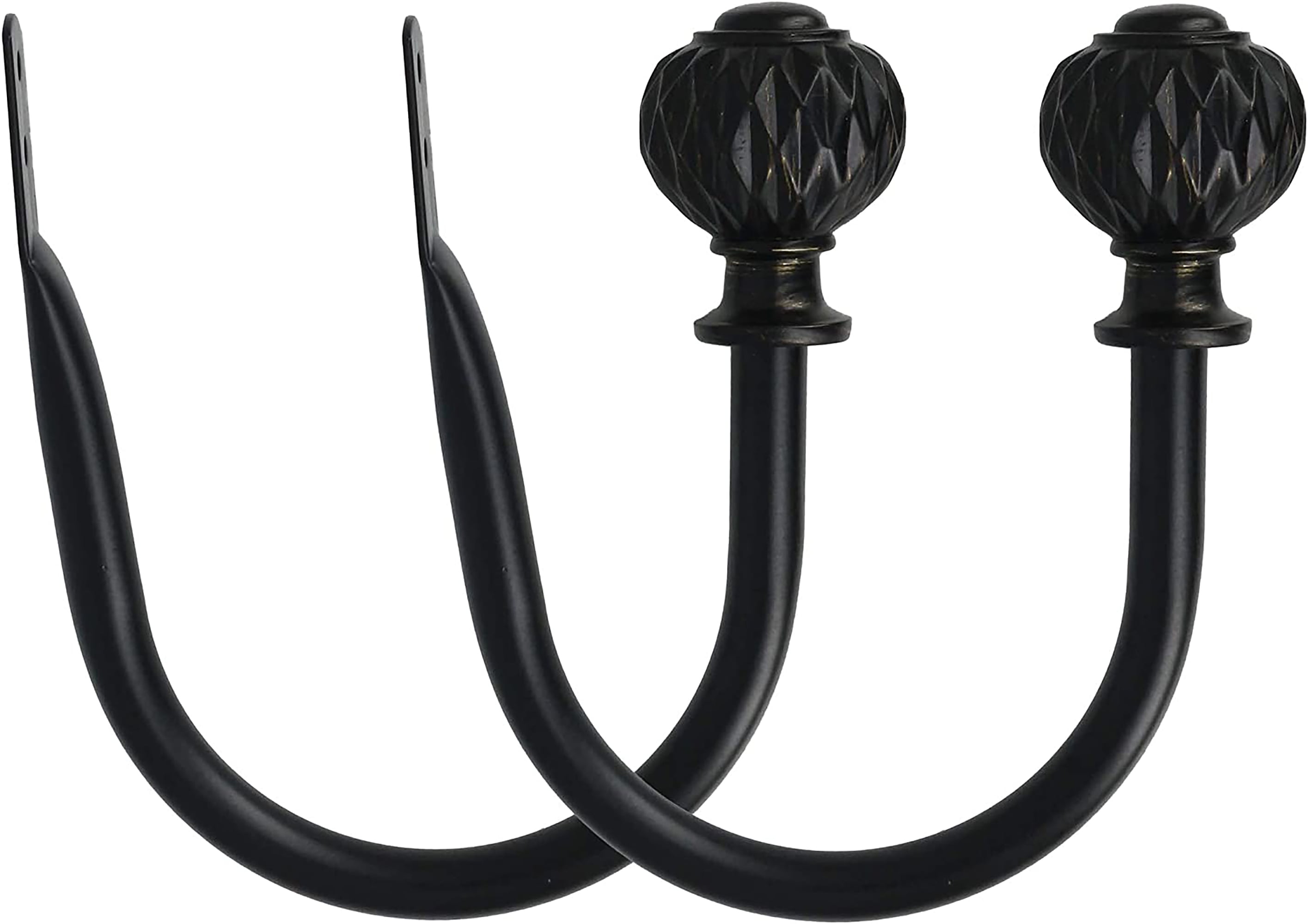 Black Metal and Resin Decorative Curtain Holdbacks, Set of 2