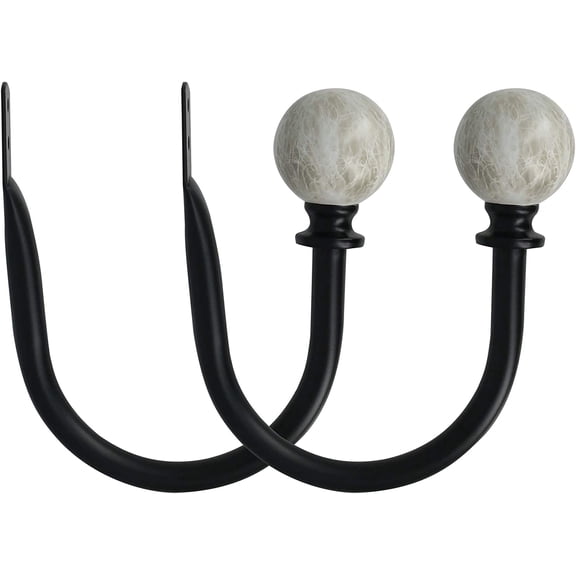 MERIVILLE Set of 2 Decorative Spanish White Marble Ball End Window Curtain Holdbacks for Draperies, Black