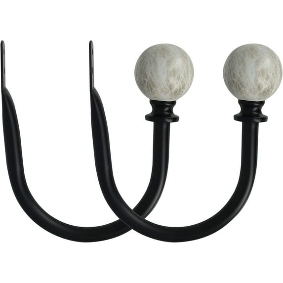 MERIVILLE Set of 2 Decorative Spanish White Marble Ball End Window Curtain Holdbacks for Draperies, Black
