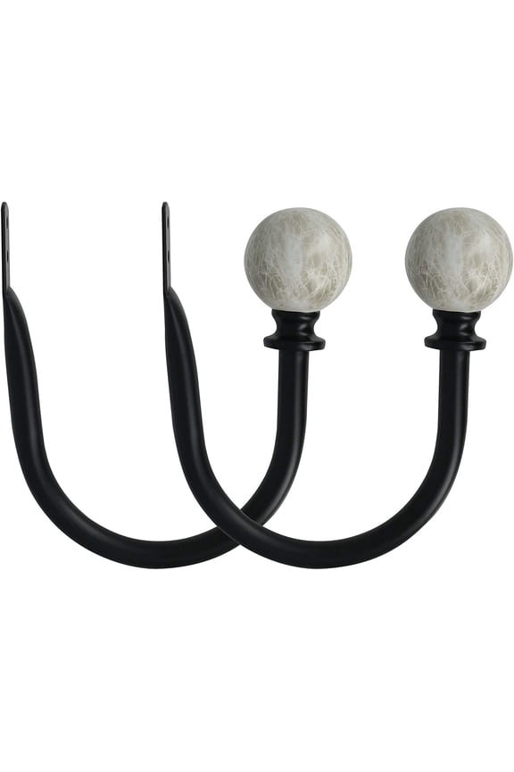 Set of 2 Decorative Spanish White Marble Ball End Window Curtain Holdbacks for Draperies, Black