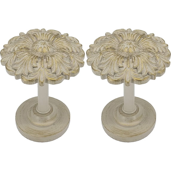 MERIVILLE Set of 2 Fleur Window Drapery Medallion Holdbacks, Curtain Tiebacks, Wall Hook, Tassel Holder, French White with Gold