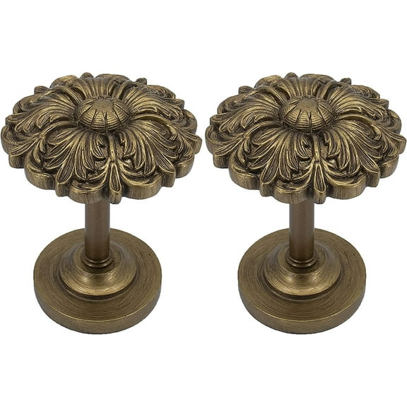 MERIVILLE Set of 2 Fleur Window Drapery Medallion Holdbacks, Curtain Tiebacks, Wall Hook, Tassel Holder, Renaissance Gold