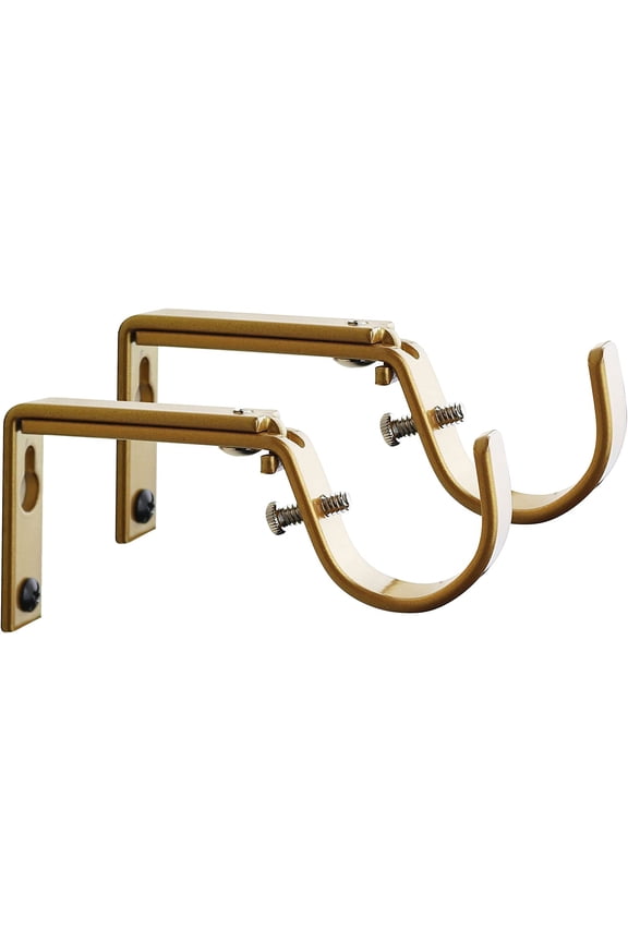 Set of 2 Gold Curtain Drapery Rod Bracket for 1-Inch Rod, Adjustable