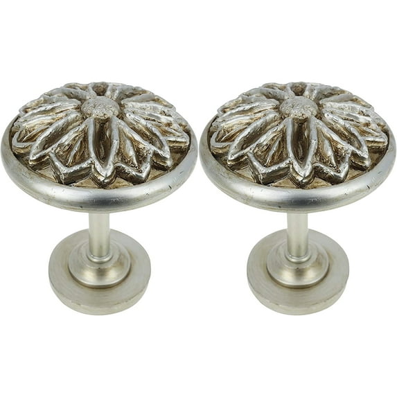 MERIVILLE Set of 2 Petal Window Drapery Medallion Holdbacks, Curtain Tiebacks, Wall Hook, Tassel Holder, Pewter