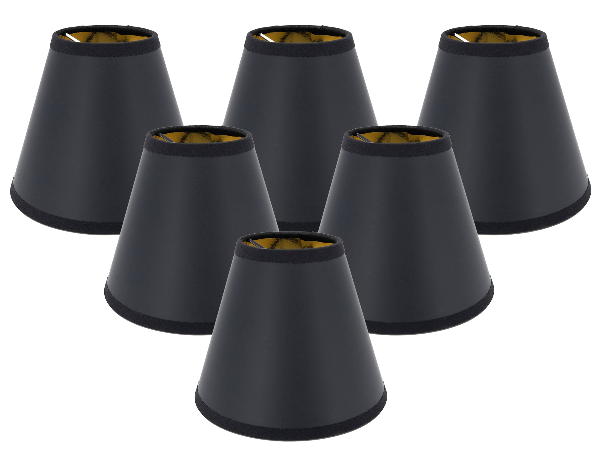 MERIVILLE Set of 6 Black Paper with Gold Liner Chandelier Lamp Shades, Designed for Candelabra Bulbs with Easy Clip-On Fitter, 3" X 6" X 5", 6-Pack