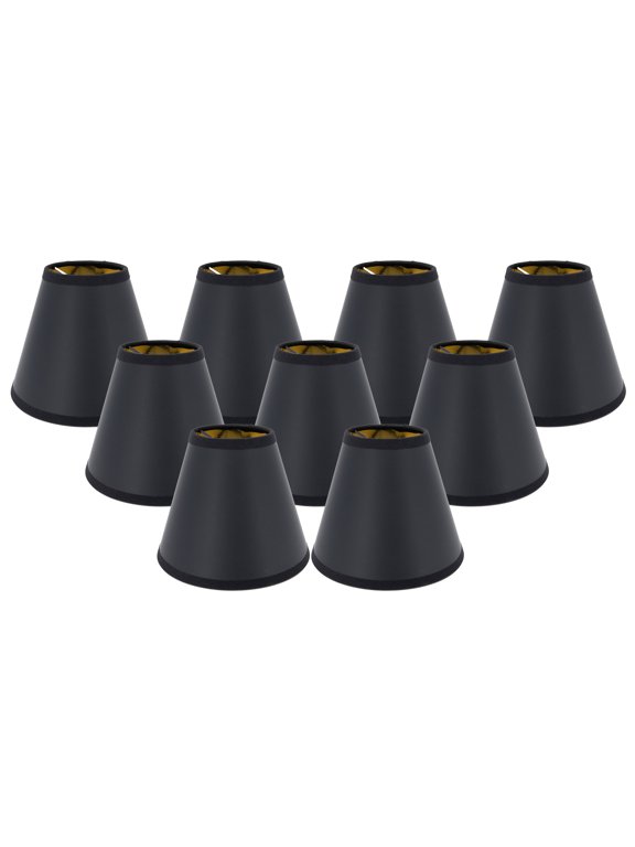 Set of 9 Black Paper with Gold Liner Chandelier Lamp Shades, Designed for Candelabra Bulbs with Easy Clip-On Fitter, 3" X 6" X 5", 9-Pack