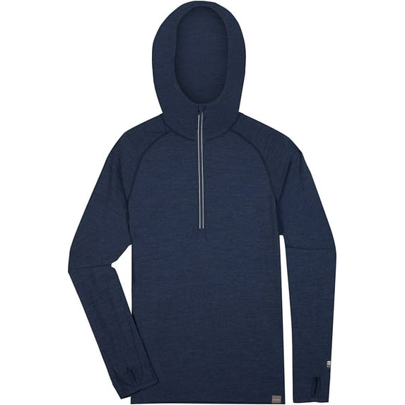 MERIWOOL Men’s Base Layer Hoodie Lightweight Merino Wool Long Sleeve Thermal Denim Blue