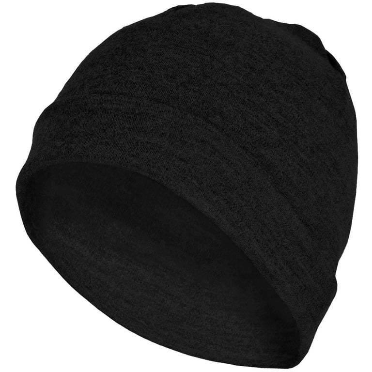 MERIWOOL Unisex Merino Wool Cuff Beanie Hat - Black, Cold 